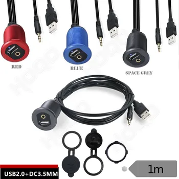USB de áudio de 3,5 mm cabo de extensão de caixa de Metal do Carro iate do painel de instrumentos, cabo de extensão com suporte USB e 3,5 mm para cabo de áudio