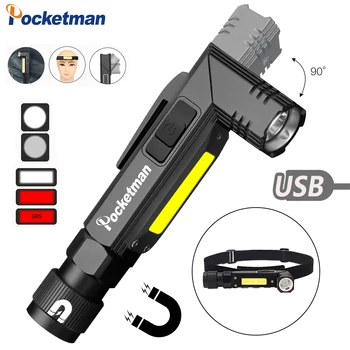 Pocketman Mãos-livres Lanterna Magnético de Luz Recarregável USB Lâmpada de Trabalho USB Recarregável Lanterna Tática da Mão Leve