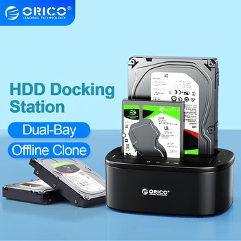 ORICO Duplo compartimento da Unidade de disco Rígido da Estação de Acoplamento para 2.5/3.5 Polegadas HDD SSD com 12V3A Adaptador de Energia SATA para USB 3.0 HDD Docking Station