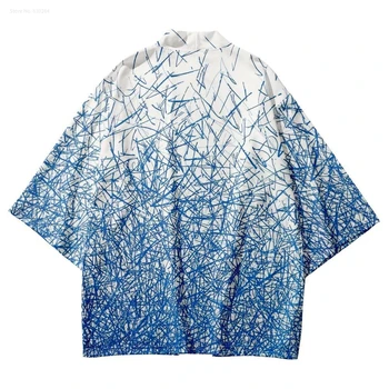 Praia Japonesa Yukata Roupas De Cosplay Casaquinho De Camisas De Moda Geometria De Impressão Casual Tradicional Haori Mulheres Homens Kimono Branco