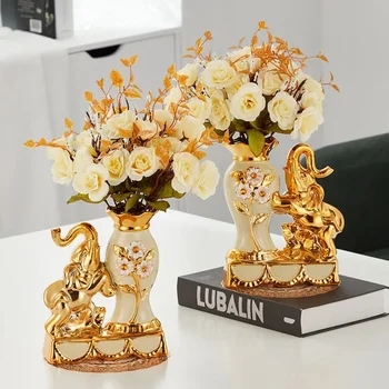 Estilo Europeu De Cerâmica Vaso De Ouro Arranjo De Mesa De Jantar A Decoração Home Acessórios Criativos De Ouro Elefante Vasos