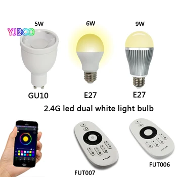 5w 6W 9W E27 GU10 Milight LED Duplo lâmpada branca base lâmpada CCT AC85-265V & FUT006 FUT007 2,4 G 4Zone led com controle Remoto dimmer