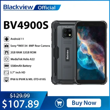 Blackview BV4900S Smartphone Robusto à prova de água IP68 Celulares Android 11 Octa Core 2GB 32GB Telefone Móvel 5580mAh 5.7 polegadas Telefones