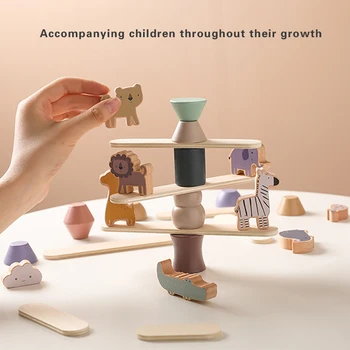 Garoto Montessori Brinquedo De Madeira Equilíbrio Animal Blocos De Jogo De Tabuleiro Educativo Saldo Capacidade De Empilhamento De Alto Edifício Do Bloco Construtor