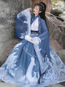 Original Hanfu 3Pcs Chinês Antigo Traje de Mulheres com Roupas Tradicionais Hanfu Trajes de Dança Folclórica de Fadas Vestido Para a Formatura