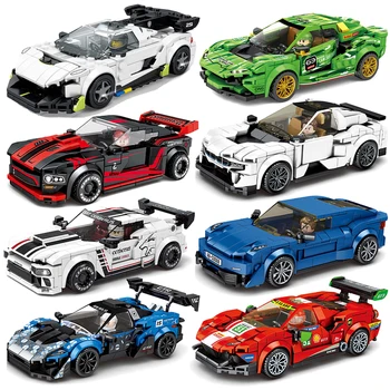 Novo Criativo Pull-Back Figuras MOC Velocidade de Campeão de Corridas de Carro esportivo Blocos de Construção do Kit de Tijolos Modelo Clássico Para as Crianças Brinquedos de Presente