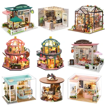DIY Casa de bonecas em Miniatura Casa de bonecas Com os Móveis Casa de Madeira, Miniaturas de Brinquedos Para Crianças de Ano Novo de Presente de Natal C&M