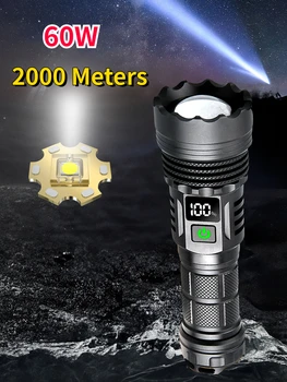 Ultra Portátil Poderoso Lanterna elétrica do DIODO emissor de Longo Alcance Tocha Lâmpada Zoom de Alimentação de Emergência de Nível da Bateria Apresentar ao ar Livre, Camping