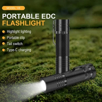 Potente Lanterna LED Tipo-C USB Recarregável Lanterna Tática Lanterna Impermeável Tocha com 5 Modos para Camping Caminhadas