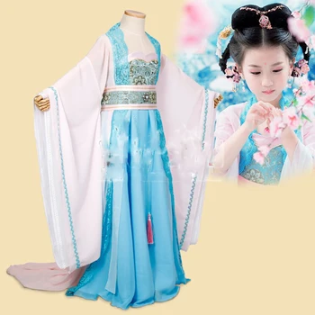 Lan Fei Chiffon Azul Estética das Mulheres Traje Tang Cintura Alta Fantasia de Princesa com o Inverno Manto de Peles