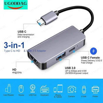 Tipo C USB C Hub HDMI-Adaptador Compatível 4k HDTV USB 3.0 PD de Carregamento Rápido Para o Tipo C Laptops PC de Superfície Chromebook HDD Móvel
