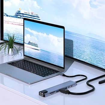 Tipo portátil-c-Hub HDMI compatível com o Adaptador USB 3 0 RJ45 de Rede, Conversor de Liga de Alumínio Video Docking Station para Casa