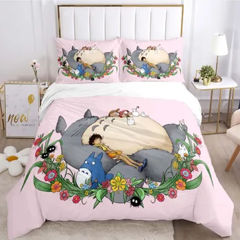 Totoro Poliéster Conjuntos de Cama, a Cama de Meninos Conjunto de Roupa de cama conjunto,as Crianças Cobre, o Anime conjunto de roupa de cama de cobertura e 2pcs Fronha