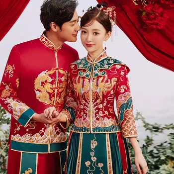 Luxo Bordado Vestido De Noiva Requintado E Elegante Do Casamento Colarinho De Mandarim Brinde Roupas De Noite Vestido Cheongsam