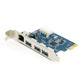 PCI-e Externos, 3 portas USB 3.0+ RJ45 Gigabit Ethernet placa de Rede USB3.0 + 1000M combinada de LAN PCI express card