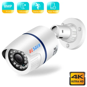 BESDER 4K de 8MP H. 265 Câmera de Segurança ao ar livre Impermeável da Câmera do IP de 4MP IR Night Vision Multi-Plug&Play Detecção de Movimento do CFTV