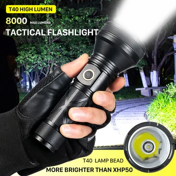 Tipo-C Lanterna LED Recarregável de T40 de luz Alta Tático Lanternas Usb 8000 Lumens 30W 3 Modos de Tocha Lanterna de Campismo Luz