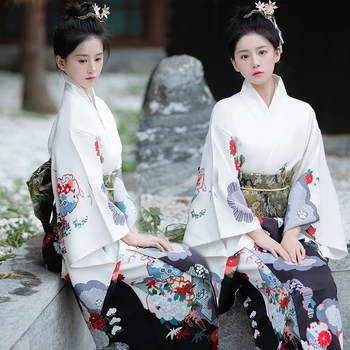 Quimono Vestido De Estilo Tradicional Japonês Yukata Estampa Floral Da Menina De Flor De Cerejeira De Fantasia Cosplay Do Traje Robe, Roupão De Quimono