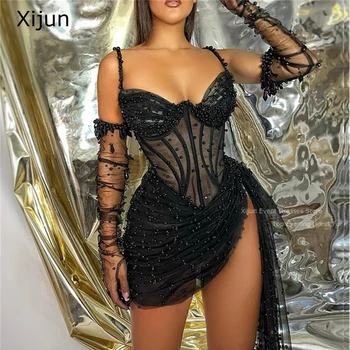 Xijun Vestido De Noite Sexy De Tule Pérola Curto Prom Vestidos De Vestidos Especiais Da Ocasião Vestidos De Festa Plus Size 2022 Birtyday Com Luvas