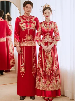 Yourqipao Xiuhe Roupas de Mulheres Chinês Novo Vestido de Casamento Nupcial Brinde Vestuário Tradicional Dragão e Phoenix Hanfu Cheongsams