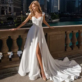 Challoner Simples De Cetim Vestidos De Casamento Novo Mangas Querida Sem Encosto De Praia Vestidos De Casamento Civil Feitos Vestido De Noiva