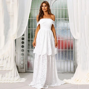 Branco Uma Linha de Vestidos de Noiva Sexy sem encosto Barco Pescoço para Fora Do Ombro Vestido de Noiva 2023 Novas Camadas de Rendas Vestido de Baile Robe de mariée