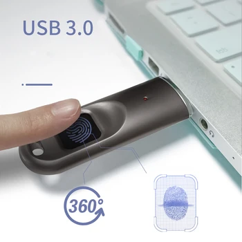 Impressão digital Criptografia de Unidade Flash USB de 32GB e 128GB 64GB 256GB de Hardware de Criptografia AES256 Metal de Chave de Senha Segura Pen Drive