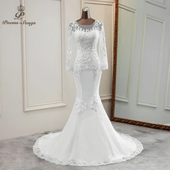 Sereia vestidos de noiva transparente túnica de mariee graciosa de vestidos de noiva personalizados feitos vestido de noiva com mangas longas o casamento de flor