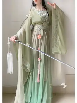 Chinês Tradicional Hanfu Vestido De Mulher Antigos Bordados Hanfu Feminino De Fadas Cosplay Traje De Roupa De Verão, Verde, Azul, Hanfu Vestido