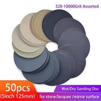 5inch discos de lixar 125mm Impermeável Lixa de Hook & Loop de Areia de papel 320-10000 grão Sortido de Molhado/Seco, Polimento 50pcs