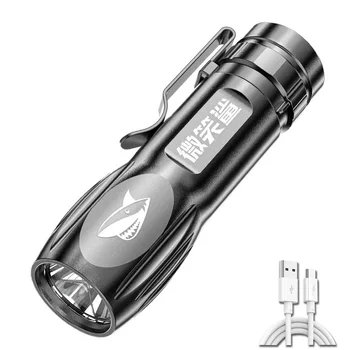1Set Recarregável USB Mini Lanterna de LED Com Suporte Forte e Brilhante Tocha Exterior, concentrando-se longrange Para Camping Caminhadas
