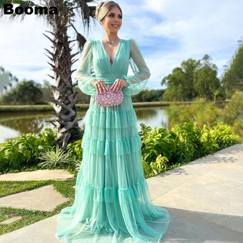 Booma Verde Menta Longa Noite Formal Vestidos de Profundo Decote em V com Camadas de Vestidos de Baile de Convidados do Casamento Vestidos para Mulheres 2023 Abendkleider