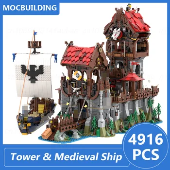 Torre & Medieval Navio Clássico Castelo Modelo de Moc Blocos de Construção Diy Reunir Tijolos Educacional Criativo Brinquedos Presentes 4916PCS