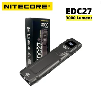 NITECORE EDC27 Lanterna 3000Lumens USB-C Recarregável Tática de OLED em tempo real Mini Keychain da Tocha de Luz EDC Construído na Bateria