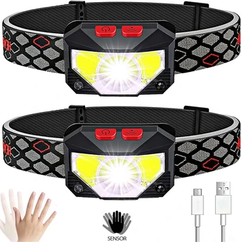 2 pack DIODO emissor de luz Poderoso Farol, Sensor de Luz de Cabeça Recarregável USB Farol Lanterna de Cabeça Impermeável Lanternas de Camping Caminhadas