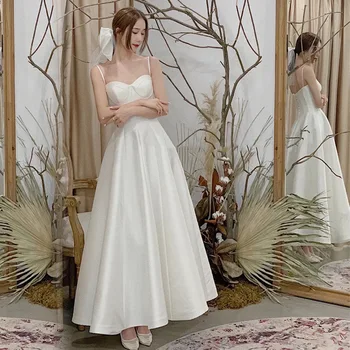 2023 Novo Cetim Vestidos De Casamento Do Laço Clássico Simples Vestido De Noiva Doce Querida Decote Cintas De Espaguete Robe De Mariee