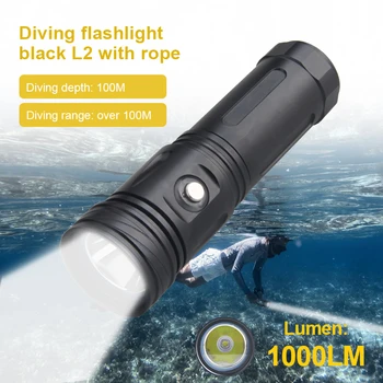 L2 LED Mergulho Lanterna de Mergulho Impermeável Submarina com 100 Metros de LED Lanterna usar 26650 18650 Bateria USB Cahrger Mergulho Corda