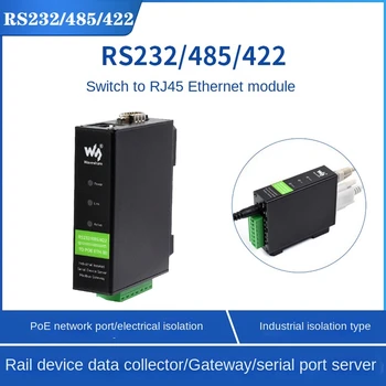 Waveshare Industrial Isolada RS232/485/422 Para RJ45 Ethernet Módulo Tipo de Trilho Servidor Série [Com POE]