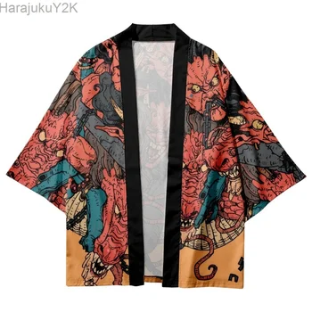 Streetwear Homens Mulheres Cardigan Haori Yukata Harajuku Tops Veste Plus Size 5XL 6XL Dragão Chinês Praia Japonês Estilo Quimono