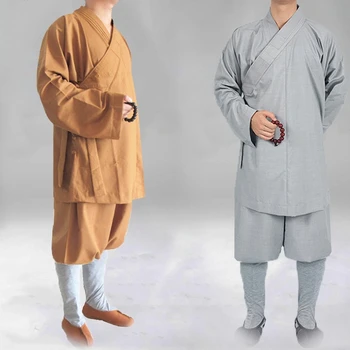 Yourqipao Tradicional do Budismo Chinês Arhat Vestido Conjunto para Homens Adultos Monge Veste Roupas de Cima e Calças de Budistas Roupas Manto