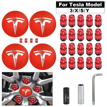 Alumínio Para Tesla 20PCS Porcas das Rodas do Centro de Tampa Com o Kit de Válvula do Pneu Caps Tesla Model 3 Y S X 2022 Pneu Novo Hub Estilo