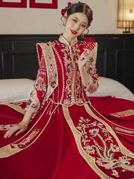 Avançado Xiuhe Vestido De Noiva 2023 Novo Chinês De Casamento Vestido De Casamento Grande Dragão Phoenix Casaco Vestido De Noiva Mostrar Quimono Pesado