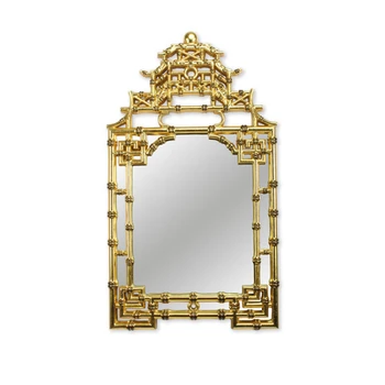 Fábrica personalizada de artesanato de bambu espelho de moldura dourada, decoração de interiores espelho