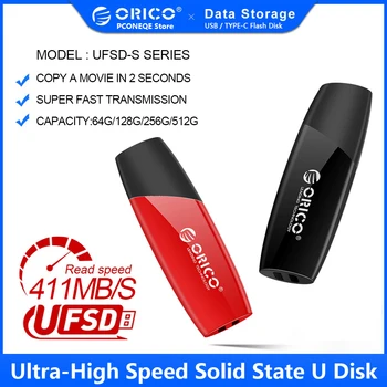 ORICO UFSD 411MB/S Drives Flash USB de Alta Velocidade Pendrive Tipo C 512GB de 256GB 128GB 64GB Stick USB Pen Drive Preto Computador do Disco de U