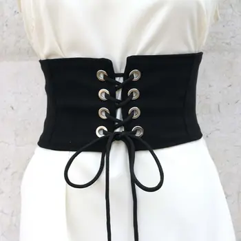 Gothic Dress Com Saia De Decorações Espartilho Cintura Alta Do Emagrecimento Do Corpo Ajustável Feminino Faixas Cummerbunds Cinto Largo