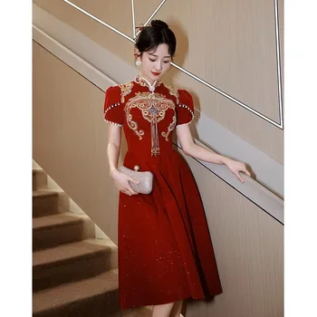 Yourqipao Novo Chinês-estilo Cheongsam Brinde Roupas 2023 Verão de Novo Melhorado de Casamento Noivado Vestido de Noiva Porta de Trás Roupas