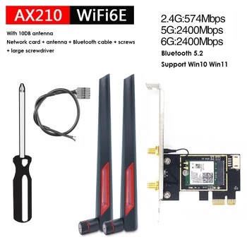 1 Conjunto de AX210 wi-Fi 6E Desktop Placa de Rede sem Fio Bluetooth 5.2 2.4 G/5G/6G 5374Mbps Banda Tri