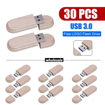 30pcs (livre de logotipo personalizado) bloco de madeira unidade flash USB 3.0 mogno pendrive de 4GB / 8GB / 16GB / 32GB /64GB Pen Drive de Memória