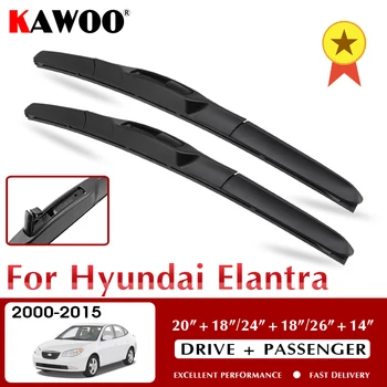KAWOO Para Hyundai Elantra XD/HD/MD Carro de Borracha Natural, limpa pára-Brisas Lâminas de Modelo do Ano De 2000 A 2015 Ajuste U Gancho do Braço