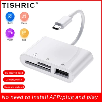 TISHRIC USB Tipo C Leitor de Cartão Inteligente Leitor de Cartão de Memória USB C Ao TF SD USB Flash da Unidade do Cartão Adaptador Para Telefone portátil Tipo-C Porto